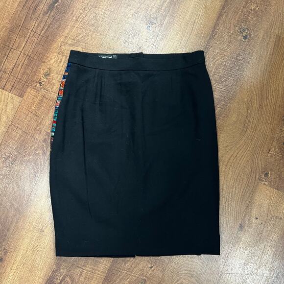 Louis Feraud Black Pencil Skirt Size 44 Colorful Side Stripe Detail - Picture 3 of 13